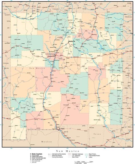 New Mexico Adobe Illustrator Map With Counties Cities County Seats