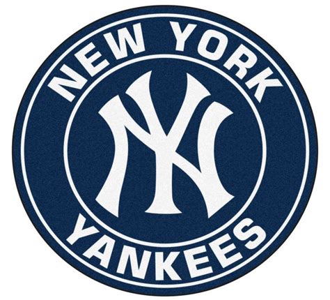 The New York Yankees Logo Is Shown In Blue And White On A Circular Rug