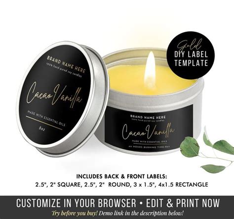 Round Classic Candle Label Template Round Custom Product Label Diy