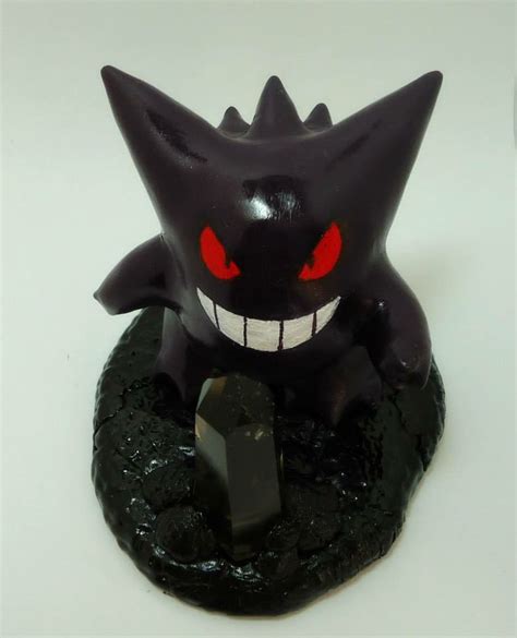 Pokemon Gengar A 3 Polymer Clay Sculpture With Smoky Quartz Crystal