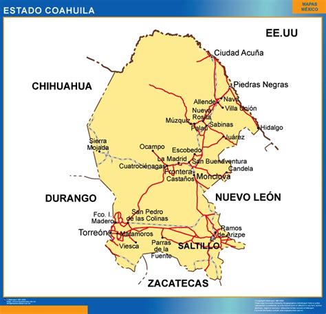 Mapa Estado Coahuila Mapas Para México Usa Y Canada De Pared Murales