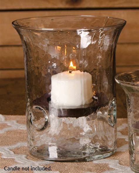 Hammered Glass Cylinder Pillar Candle Holder With Candle Pan 6 By C