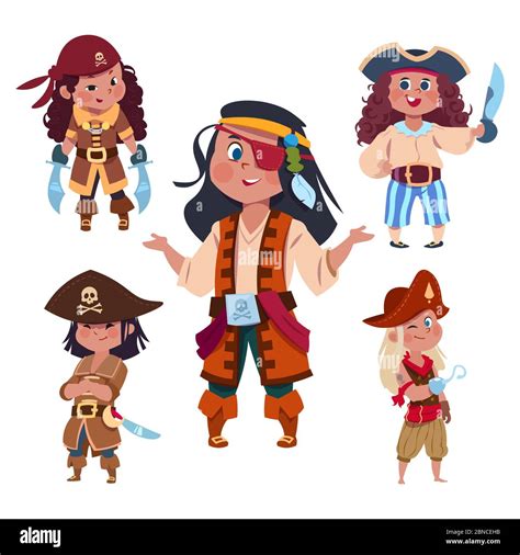 Cartoon Character Girl Pirates Isolated On White Background Illustration Of Pirate Character