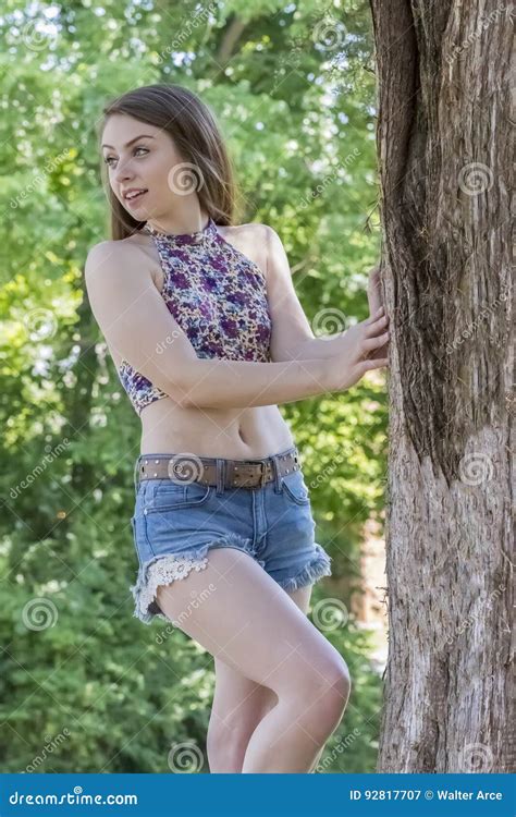 Brunette Coed Posing Outdoors Stock Image Image Of Athletic Adult 92817707