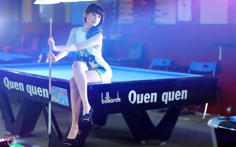 Wallpaper Women Model Asian Pool Table Performance Stage