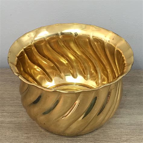 Vintage Brass Planter Gold Swirl Indoor Planter Pot Boho Rustic Metallic Chic