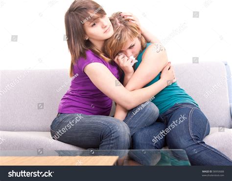 Portrait Girl Comforting Her Sad Friend Stock Photo 58950688 Shutterstock