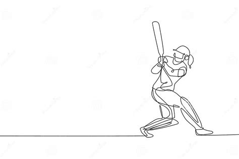 One Continuous Line Drawing Of Young Woman Cricket Player Focus