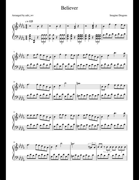 Believer Imagine Dragons Advanced Sheet Music For Piano Download