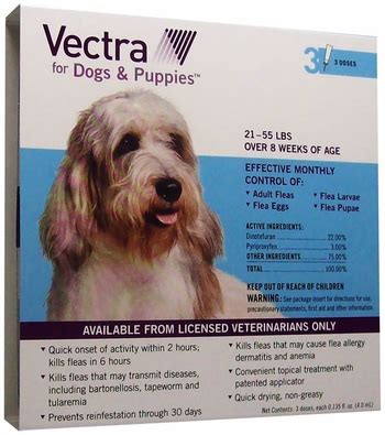 Treatment options for controlling fleas on a puppy can vary depending on how old your puppy is. Vectra for Dogs 21 to 55 lbs - 3 Doses