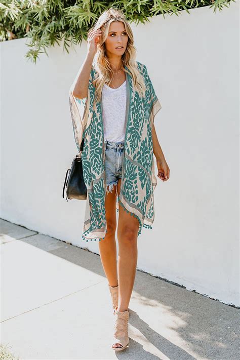 Laurie Womens Bohemian Print Kimono Loose Beach Cover Up Green Amber