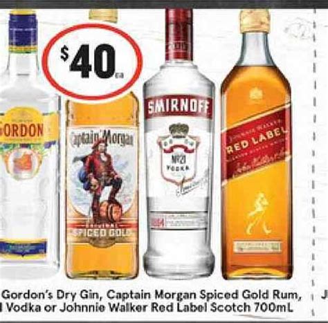 Gordon S Dry Gin Captain Morgan Spiced Gold Rum Vodka Or Johnnie Walker Red Label Scotch Ml