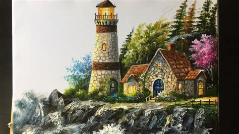 Draw a long cylinder for the largest part of the lighthouse. Paint a lighthouse in Acrylic - lesson 2 - YouTube