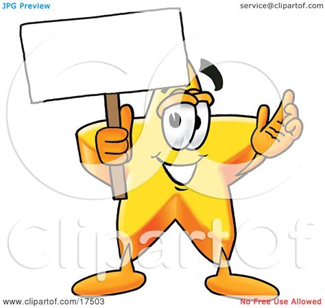 Clipart Picture Of A Star Mascot Cartoon Character Holding A Blank Sign