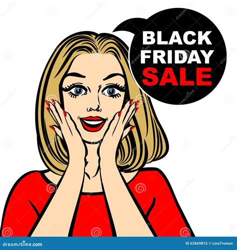Black Friday Sale Bubble And Pop Art Astonished Cute Girl Stock Vector