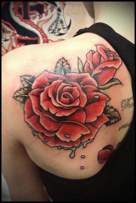 This place gets very large area for placement of the tattoo, and you should take this into. Beautiful Feminine Rose Back Shoulder Tattoo Designs for ...