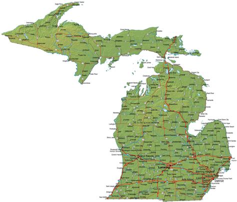 Detailed Michigan Map Mi Terrain Map Michigan Image Map Of
