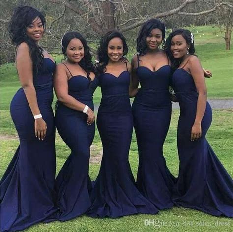 Navy Blue Mermaid Long African Bridesmaid Dresses With Spaghetti Straps