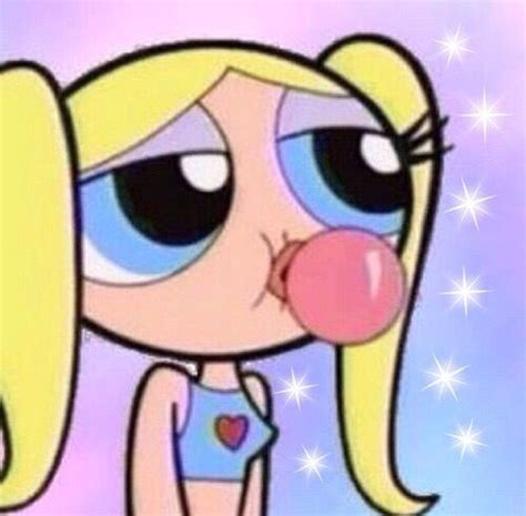 Power Puff Girl Blowing A Bubble With Pink Bubble Gum Cartoon Profile