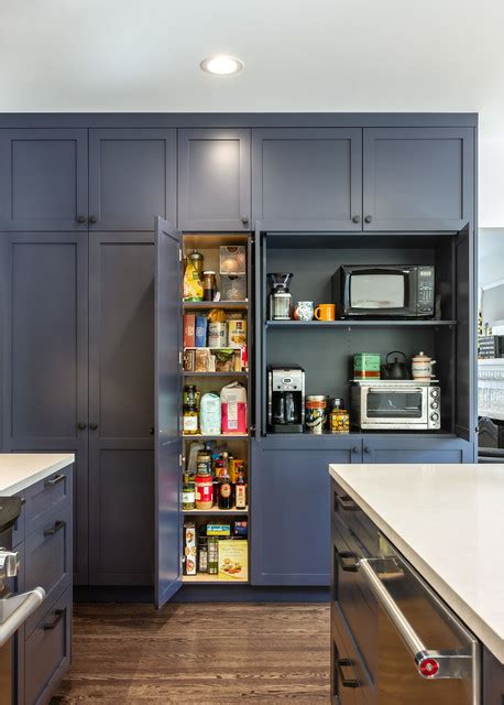 Storage Wall With Pantry And Coffee Station Transitional Kitchen
