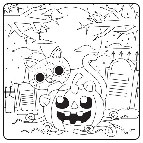 Halloween Cat Coloring Pages For Kids 8446182 Vector Art At Vecteezy