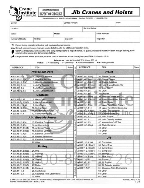 Annual Crane Inspection Form Printable