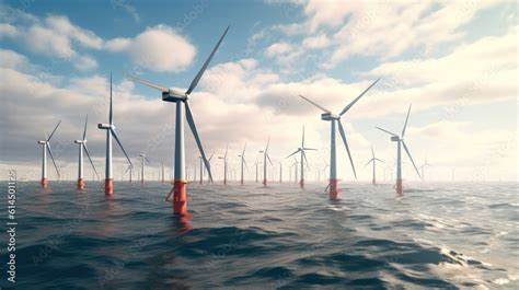 Floating Wind Turbines Installed In Sea Alternative Energy Source