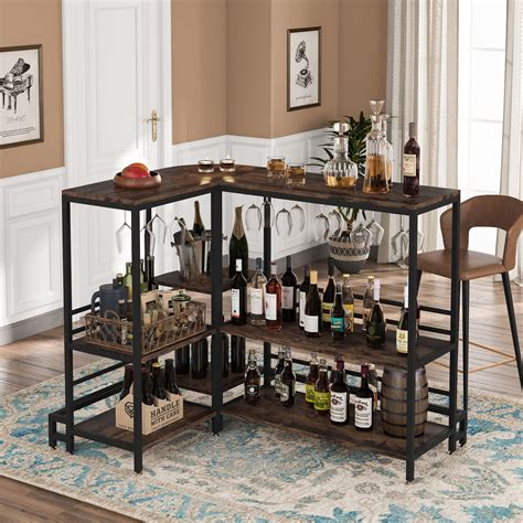 Buy Tribesigns L Shaped Home Bar Unit 3 Tier Liquor Bar Table With