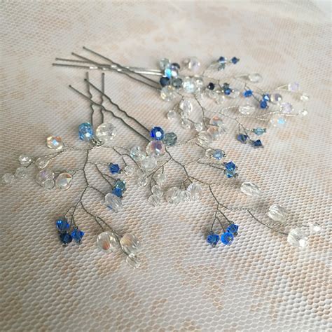 Set Of 4 Blue Swarovski Crystal Hair Pin Prom Crystal Hair Etsy