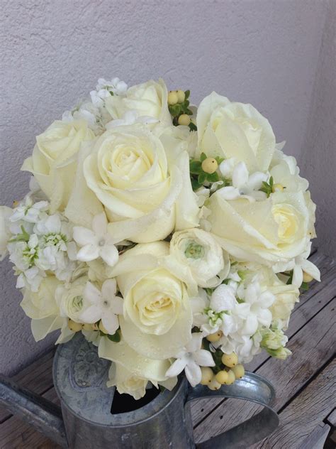 Romantic White Bouquet Of Stock Roses Ranuculus And Hydrangea