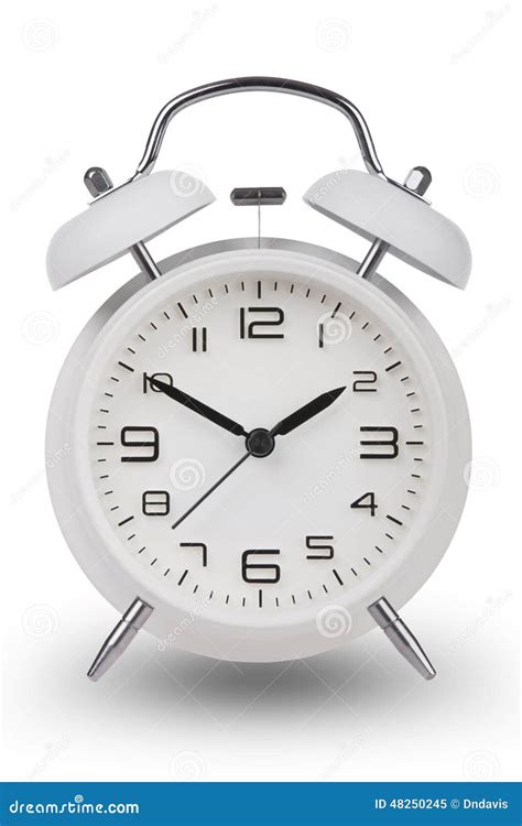 White Alarm Clock With The Hands At 10 And 2 Stock Image Image 48250245