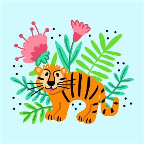 Poster With A Cheerful Tiger Walking In The Jungle 8601088 Vector Art