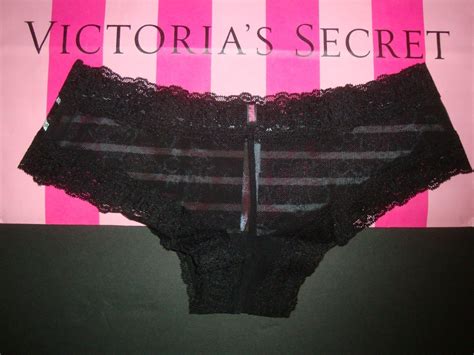 New Victorias Secret Pink All Over Lace Cheekster Panty Pure Black