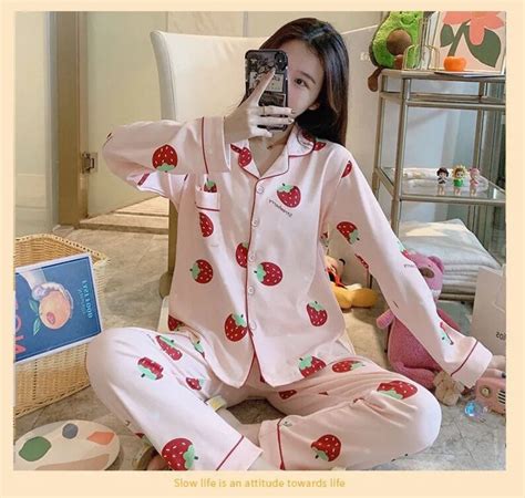 Kawaii Japanese Strawberry Cotton Pajamas Super Soft Super Etsy