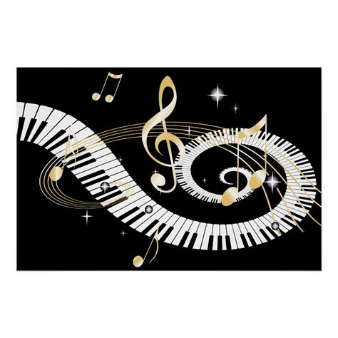 Piano Keys And Golden Music Notes Poster Zazzle