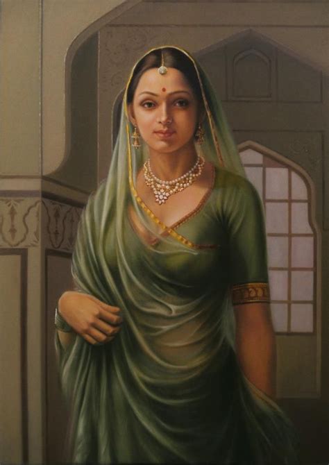 A Painting Of A Woman Wearing A Green Sari