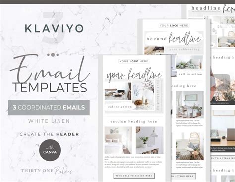 Email Template For Canva And Klaviyo 3 Pack White Linen