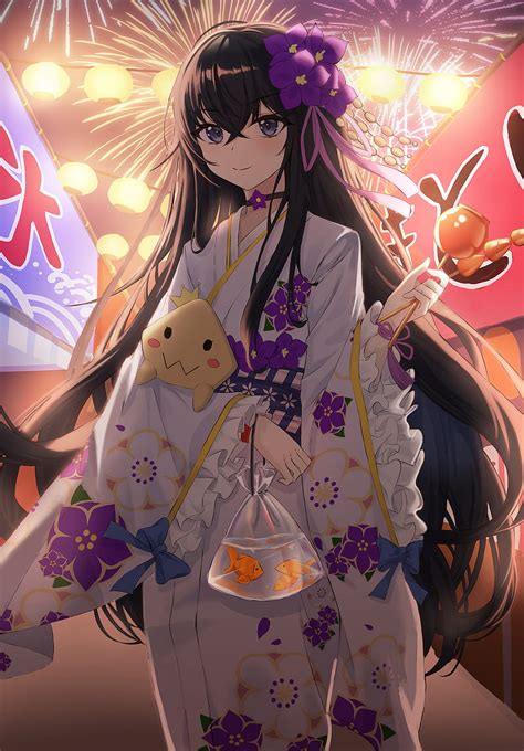 Girl Kimono Fireworks Holiday Anime Hd Phone Wallpaper Peakpx