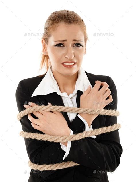 Businesswoman Tied With A Rope Business Women Rope Tie