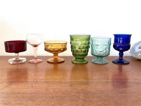 Rainbow Glass Goblet Set Of 6 Vintage Colored Glass Set Etsy Glass Set Glass Rainbow Glass