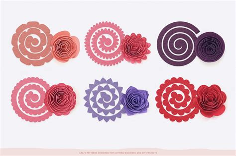Rolled Flower Templates 3d Flowers Svg Dxf Eps Jpeg Pdf By