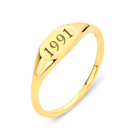 14k Gold Birth Year Signet Ring Personalized Stacking Real Etsy