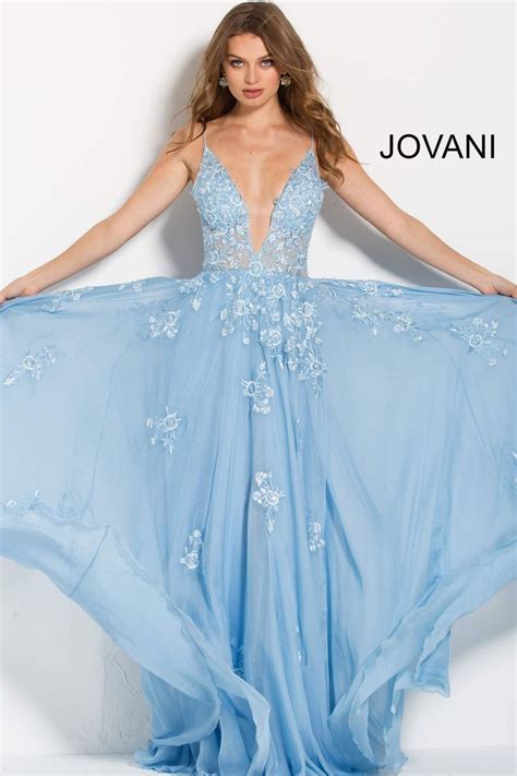 Jovani 58632 Light Blue Floral Embroidered Prom Dress Baby Blue