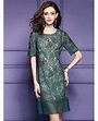 High-end Green Short Sleeve Dress For Women Over 40,50 With Embroidery ...