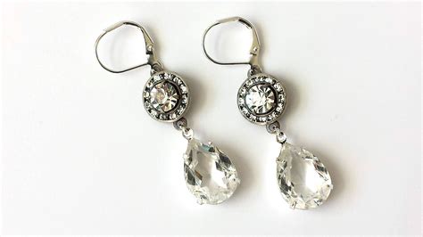 Swarovski Clear Crystal Earrings Bridal Crystal Drop Earrings Silver