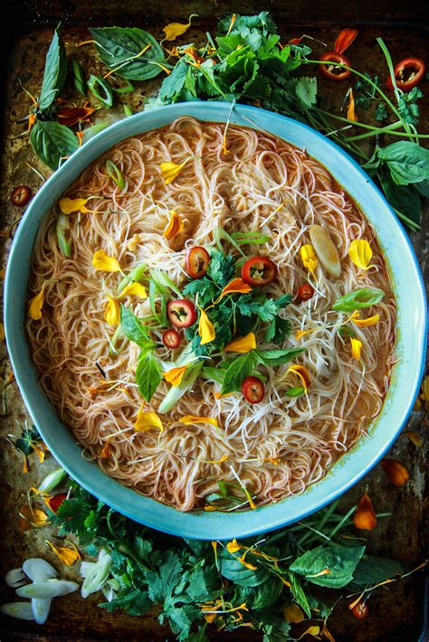 Try adding some sliced shiitake mushrooms or some baby bok choy. Spicy Thai Curry Noodle Soup - Heather Christo