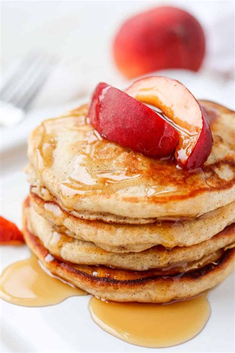 These Cinnamon Peach Pancakes Are Fluffy Buttermilk Pancakes Spiced With Cinnamon And Flavored