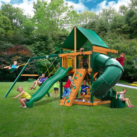 Gorilla Playsets Mountainer Swing Set With Green Vinyl Canopy And Reviews
