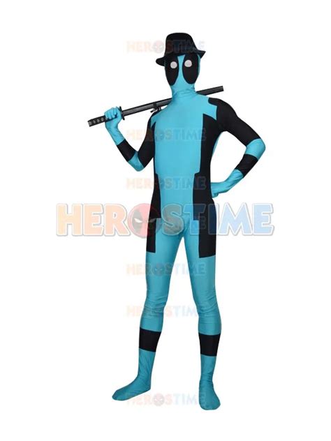 Sky Blue Marvel Comics Deadpool Superhero Costume Spandex Lycra Zentai Halloween Cosplay Party