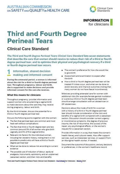 Information Sheet For Clinicians Third And Fourth Degree Perineal